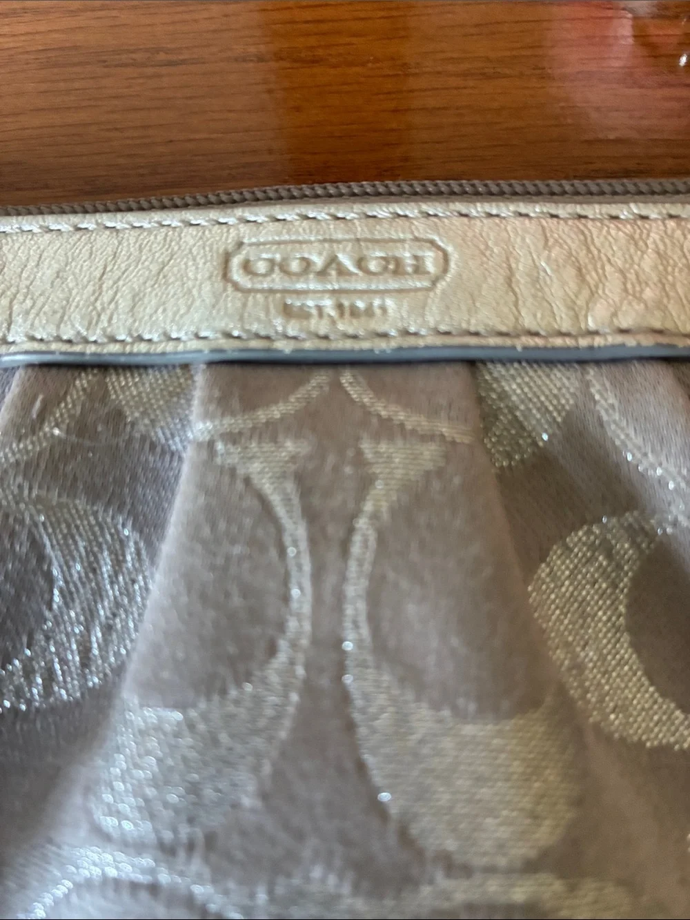 Coach Shimmer Signature Wristlet in   Silver Tone Metallic